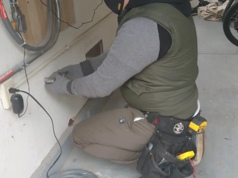 Electrician performing outlet wiring in a Eldorado at Santa Fe garage