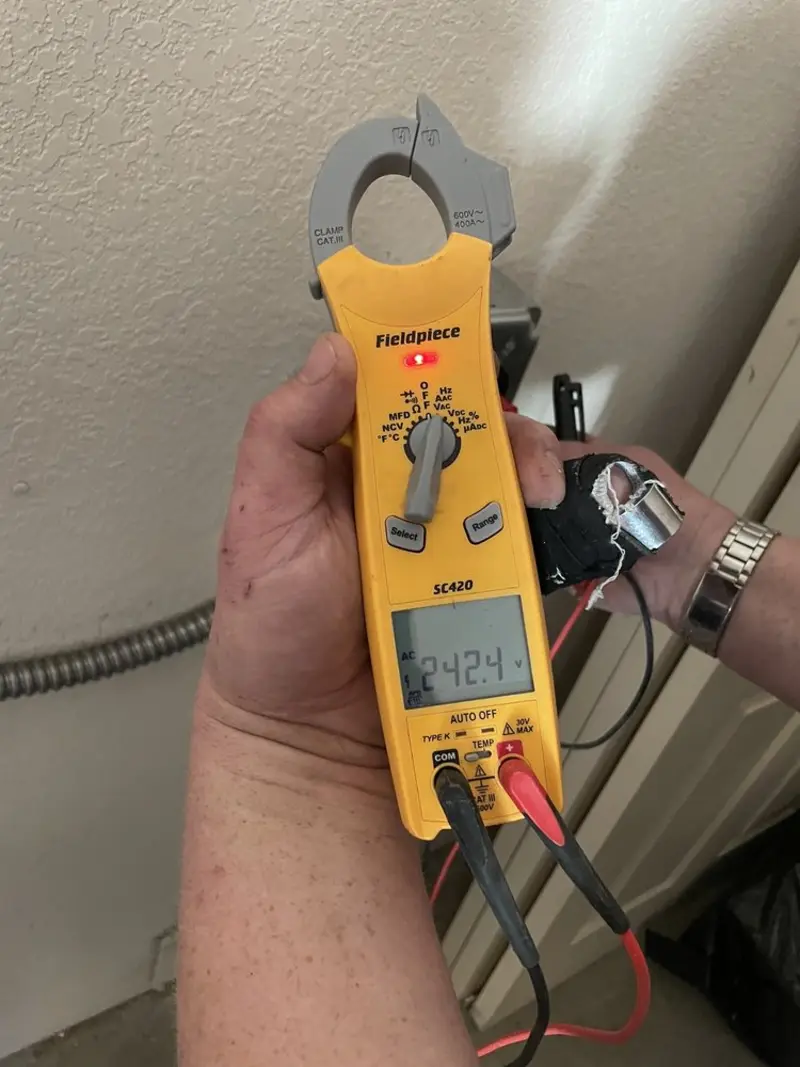 Voltage testing with clamp meter during Hot Tub / Pool Electrical Wiring in Eldorado at Santa Fe